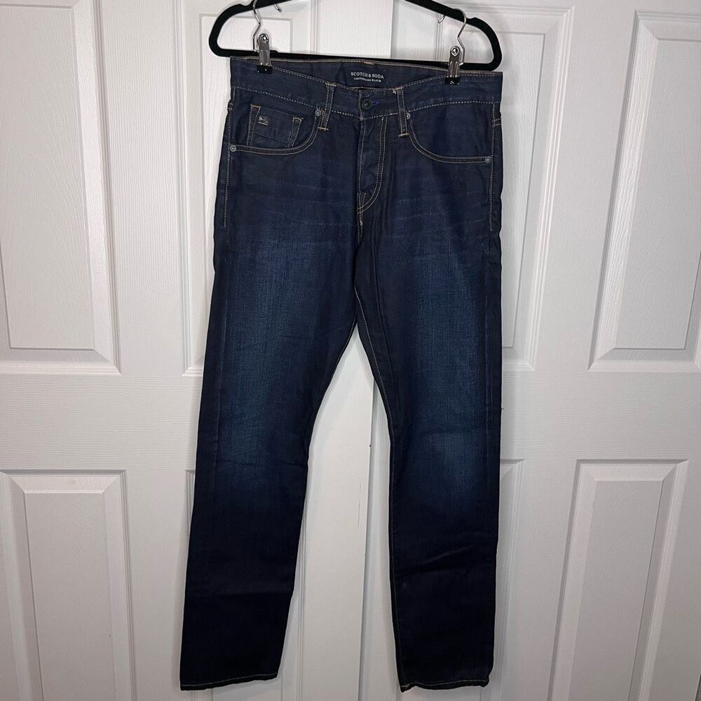 Scotch & Soda Amsterdams Blauw Snatch Straight Leg Button Fly Denim Blue Jeans 3